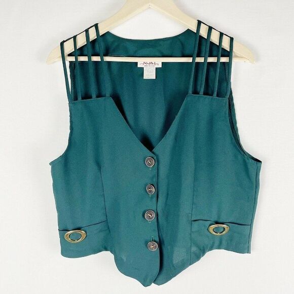 Vintage Rory Emerald Green Button Up Open Shoulder - Picture 2 of 6